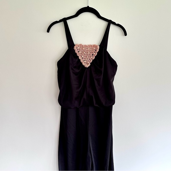 🏴VINTAGE 70s Boho Macrame Knit Woven Wide Jumpsuit - Picture 2 of 5